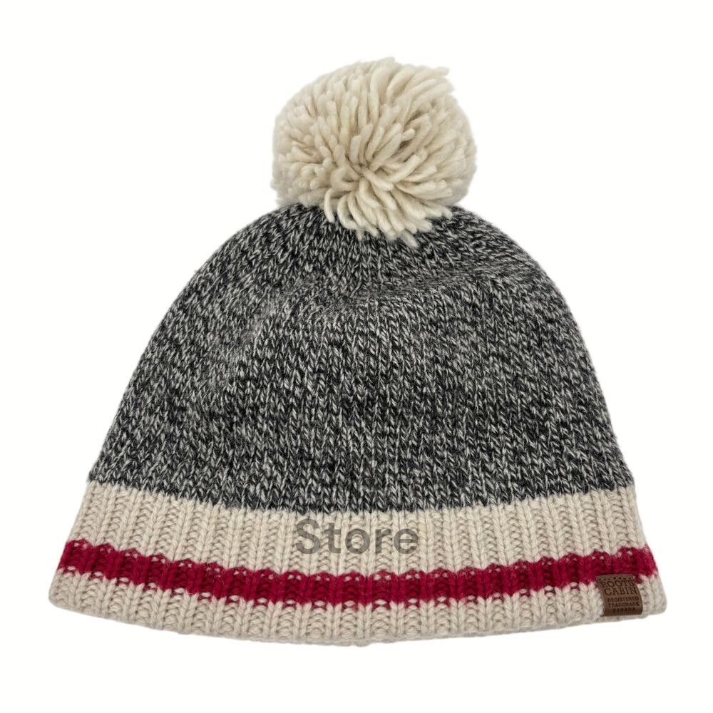 Roots Canada Hat Beanie Wool Blend Knit Pom Pom‎ Cabin Winter One Size
